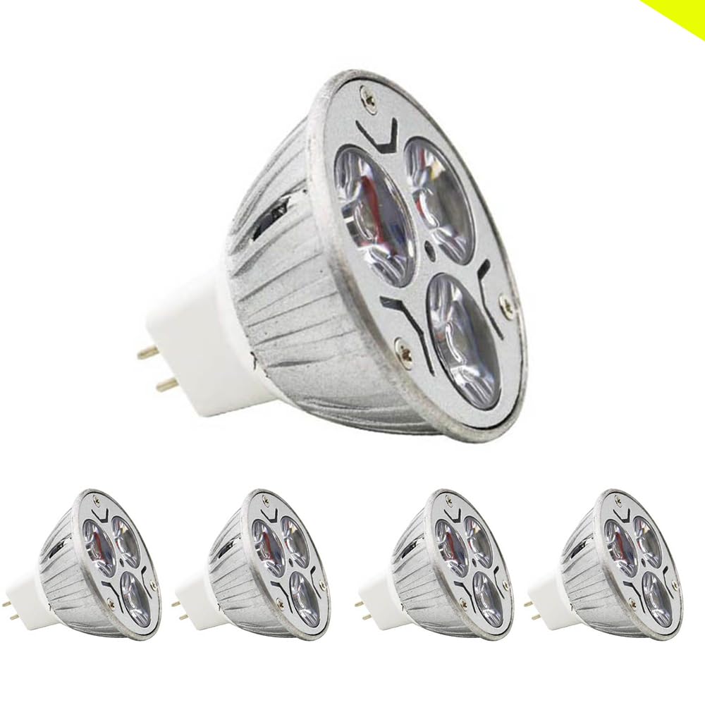 Chao Zan MR16 LED Bulb Light 3W G5.3 Bi-pin Base Lamp Spotlight Bulb AC 12V / DC 12V Cool White 6000K 240lm Energy Saving Spotlight 120° Beam Angle Desk Lamps Incandescent Bulbs Equivalent (5 Pieces)