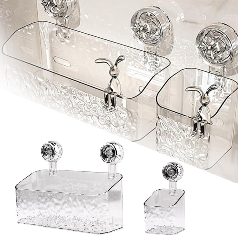 Upgraded Light Luxury Glacier Pattern Suction Cup Shower Caddy - Removable Bathroom Organizer Shelf 2024 Shower Basket for