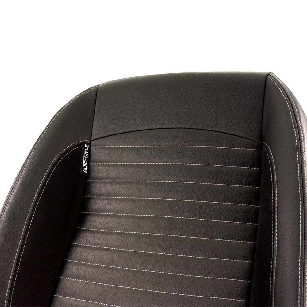 AUTO-STYLE Sportsitze 'Classic II' - Schwarz PVC Kunstleder + Suede + Graue Naten - Linksseitig verstellbare Rückenlehne - inkl. Laufschienen