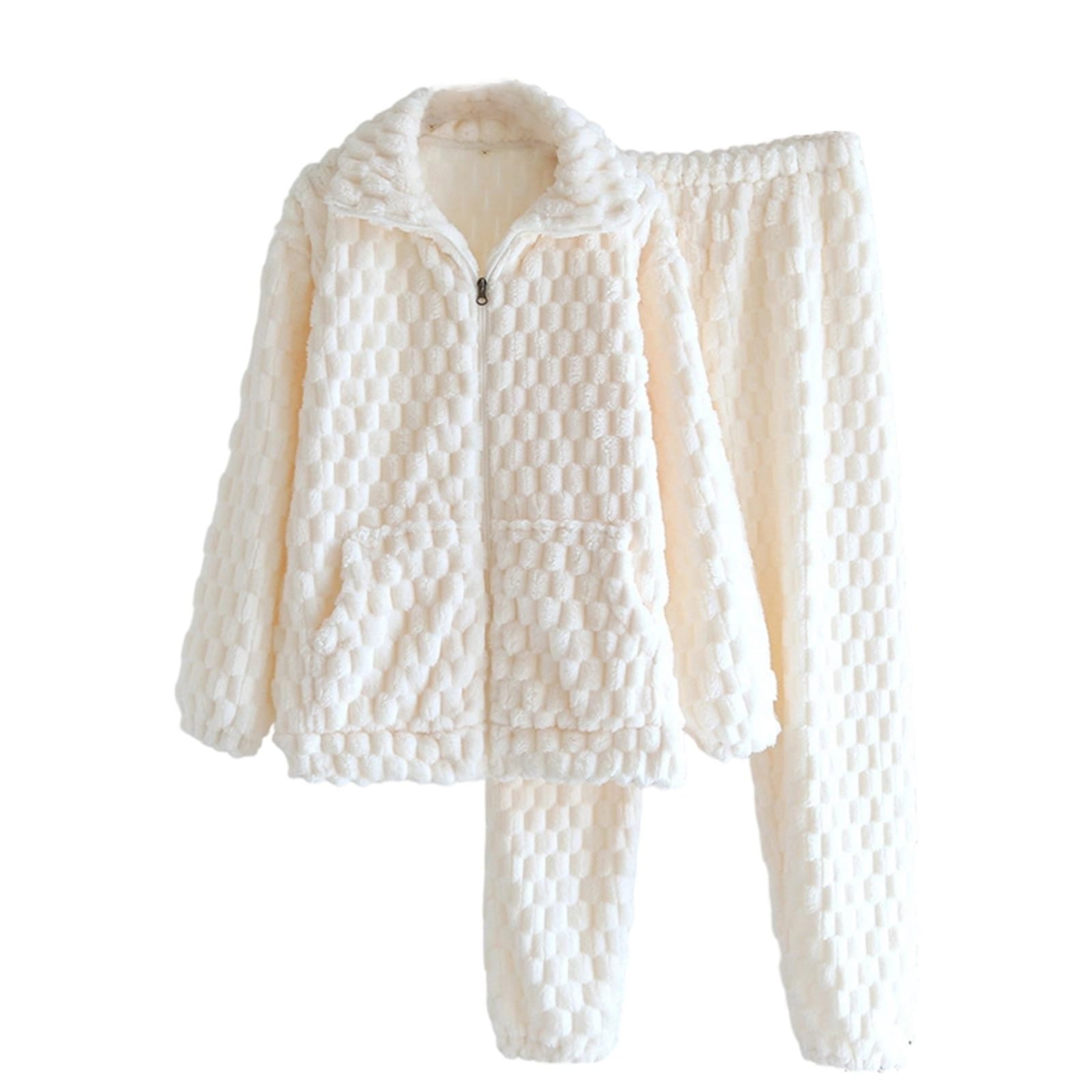 Generisch Pijama de franela de invierno para hombre, con cuello de cremallera, forro polar térmico, ropa de casa para la estación fría