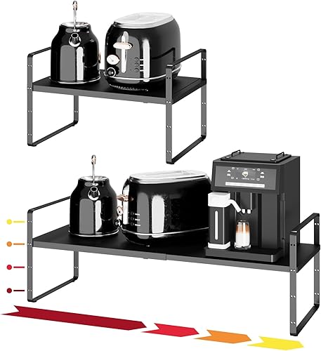 Miniatura 16 de Organizador de estante expandible de 16.5 a 27.1 pulgadas, 1 paquete de organizadores de estantes apilables de 8.1 pulgadas de ancho, almacenamiento
