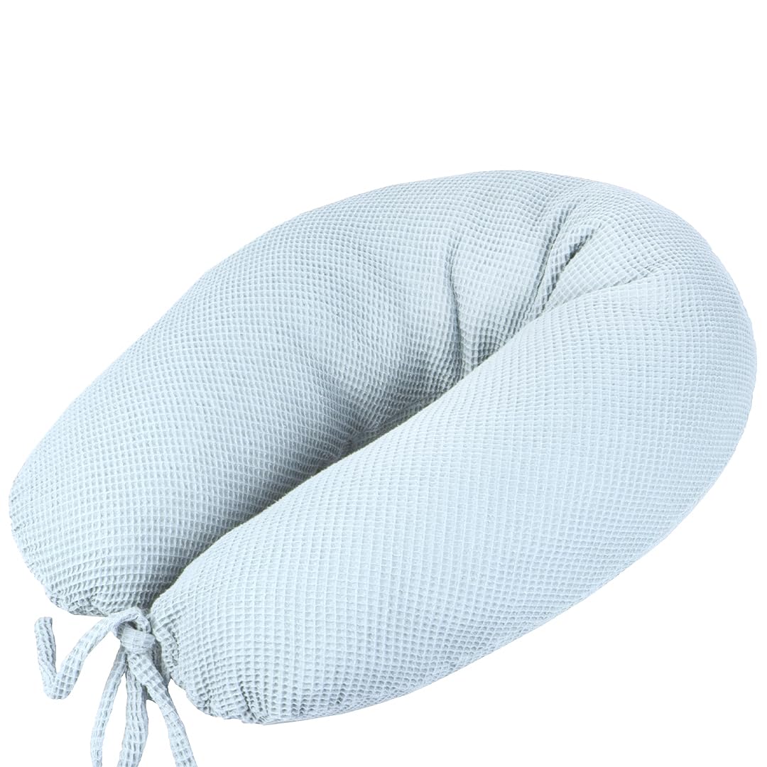 Stillkissen XXL Seitenschläferkissen 190 cm Schwangerschaftskissen Waffelpiqué 100% Baumwolle Set Kissen inkl. Bezug (Eisblau)