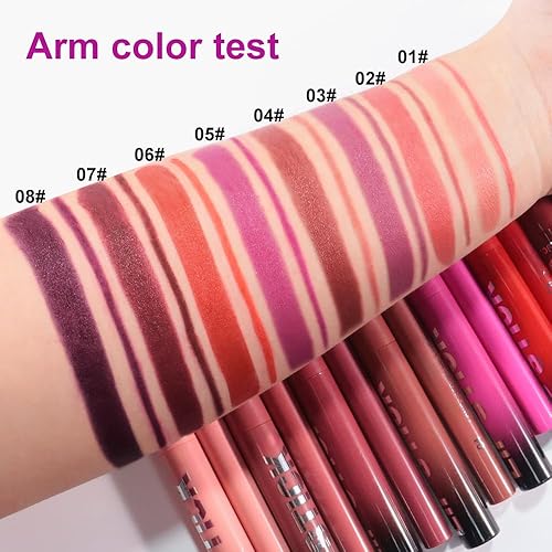 Vista 75 de Juego de 2 delineadores de labios y lápiz labial 2 en 1 mate rojo marrón para mujer, delineador de labios para uso diario y fiesta, de larga 2