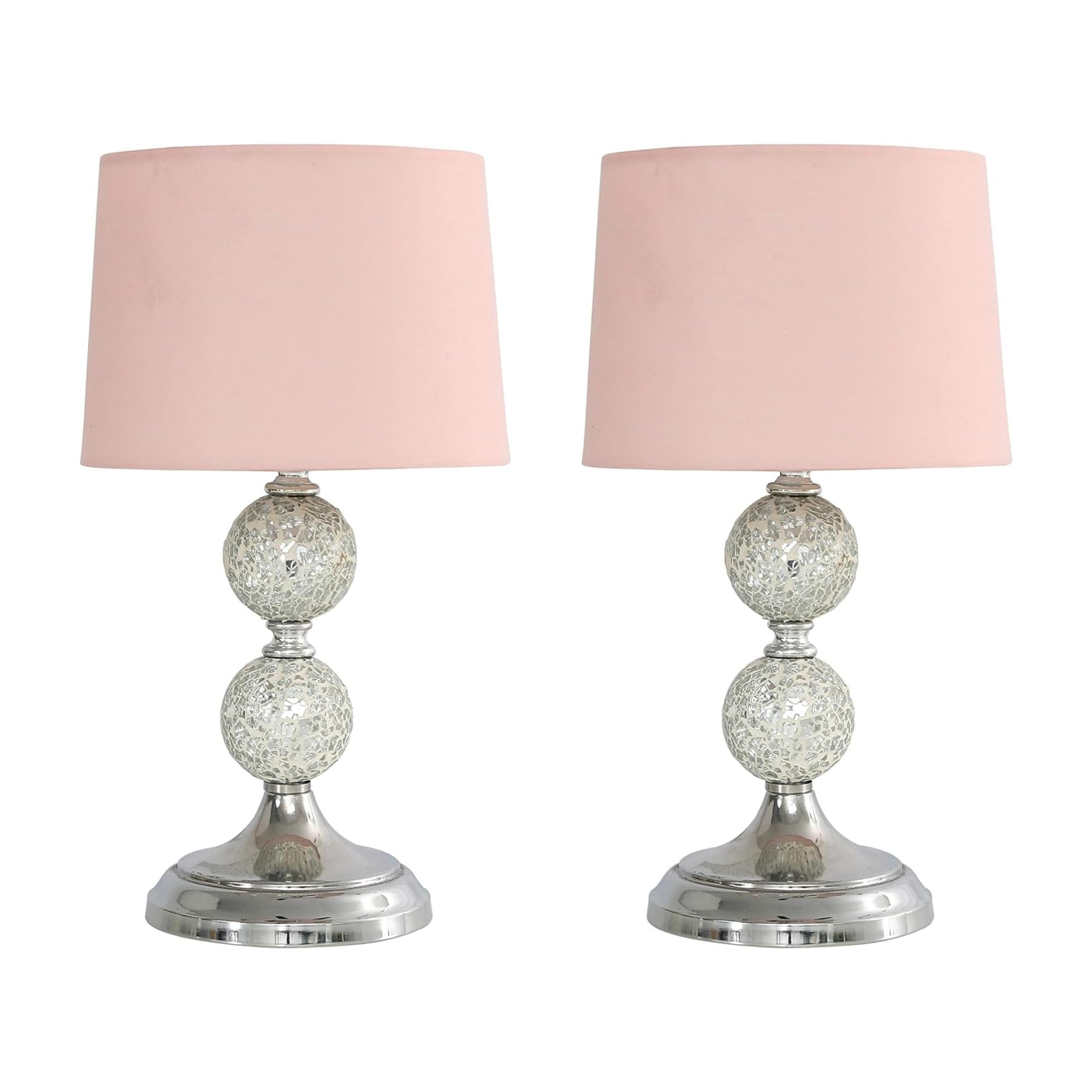 MiniSun | Modern Chrome and Mosaic Glass Table Lamps with Pink Shades | Table Lamps, Home Décor & Improvement Essential | Set of 2