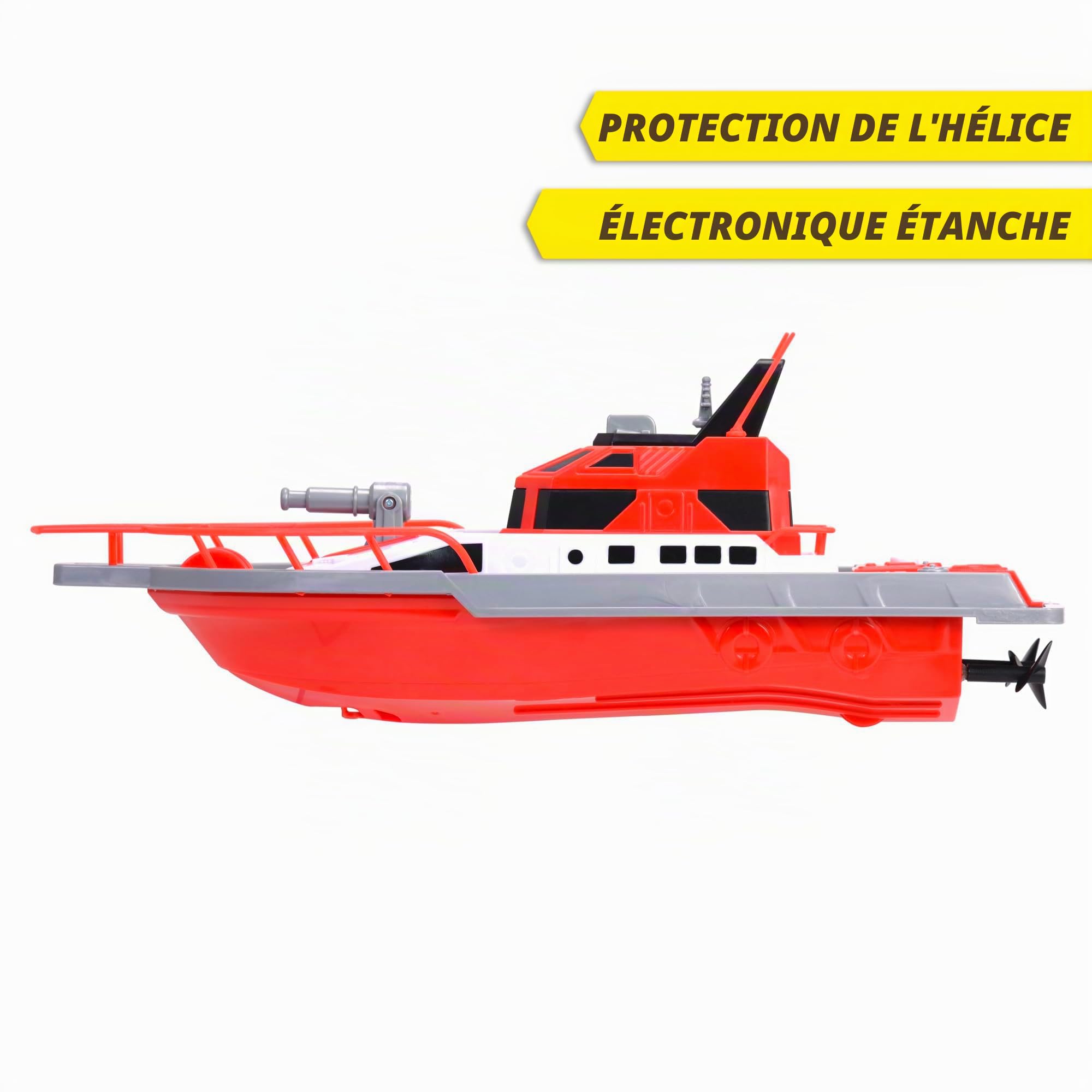 Dickie Toys Toys-201107000 Bateau de Pompiers Radio-commandé 2 canaux 27 MHz, Charge par USB, Vitesse de Pointe 6 km/h, pour Enfants à partir de 6 Ans, Multicolore 38 cm