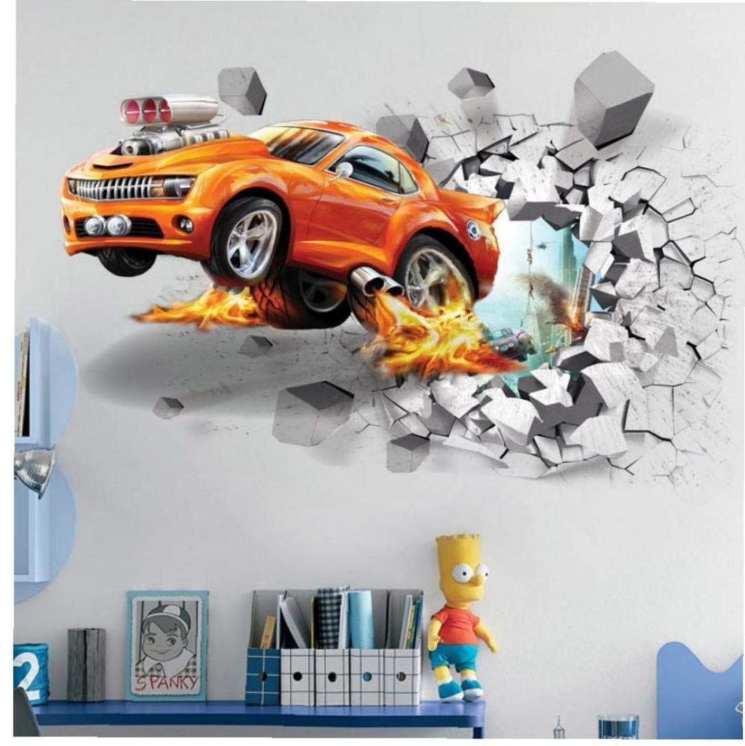 Lankater 3D Football Wall Stickers Basketball Car Broken Wall Art Decal Kids Room Decoration Random Style