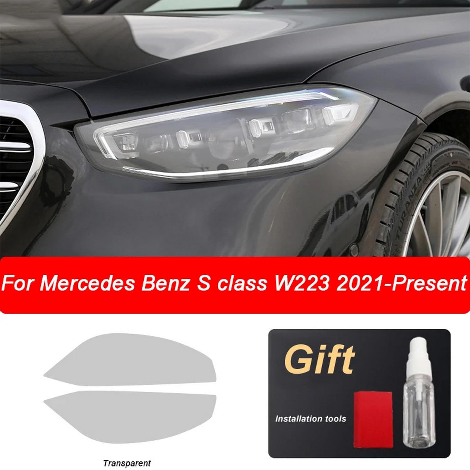 Folia ochronna reflektora samochodowego Renowacja reflektorów Przezroczysta naklejka TPU, do akcesoriów Mercedes Benz S Class W223 2021
