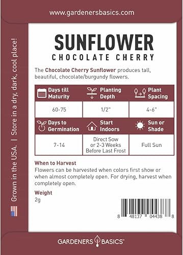 Miniatura 2 de Gardeners Basics Semillas de girasol de cereza de chocolate para plantar flores, es una variedad de flores sin OMG, semillas de girasol rojo,
