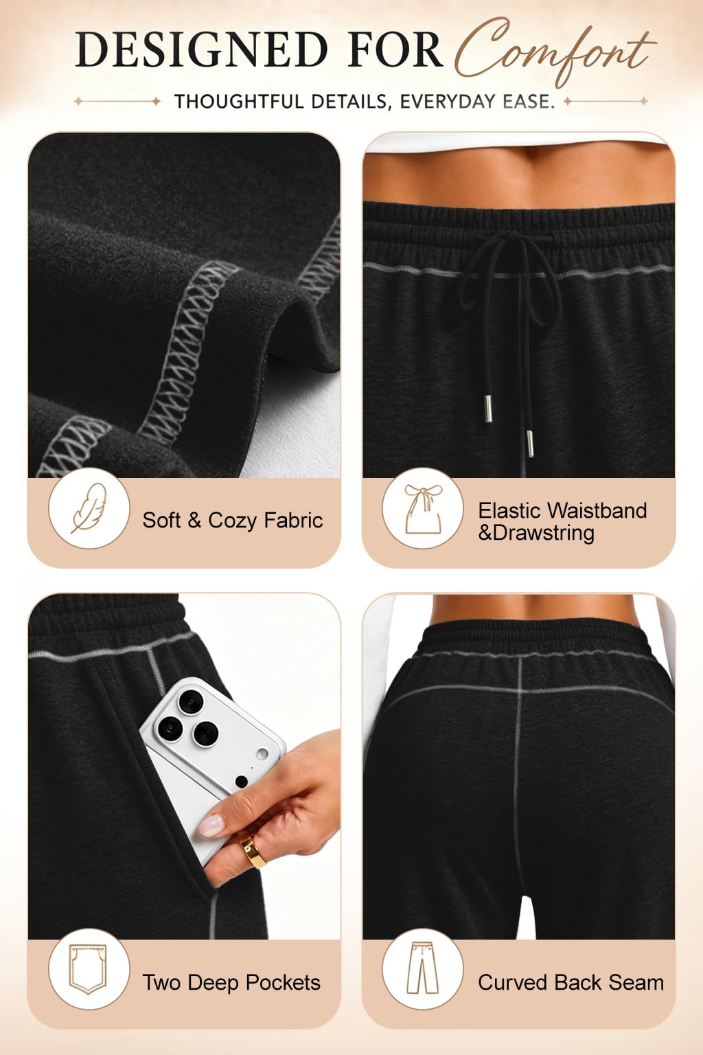 adorence Pantaloni Tuta Donna Larghi Sportivi Comodi, Jogging Donna Casual con Tasche, Vita Alta Regolabile con Coulisse