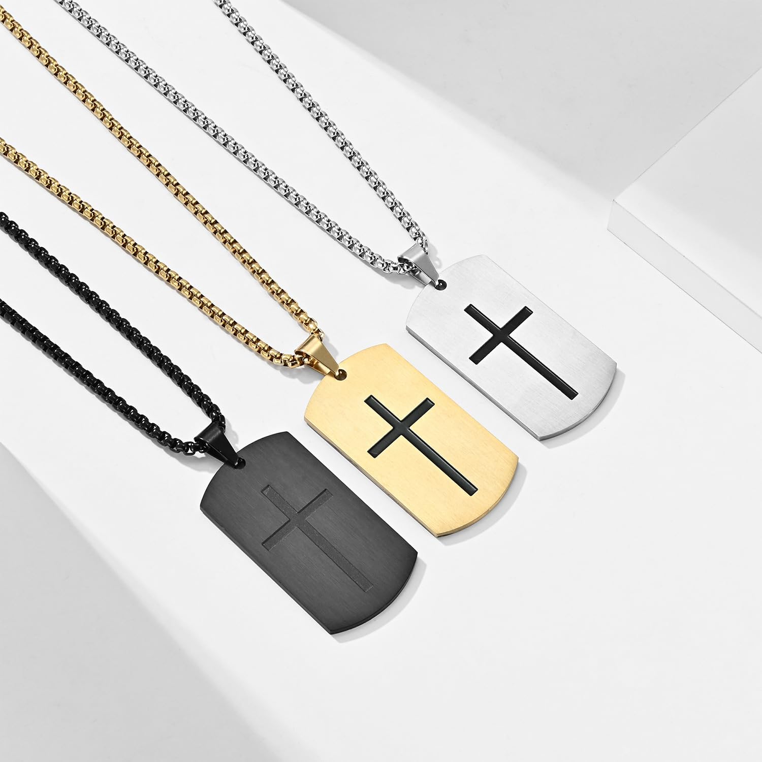 Cross Dog Tag Necklace for Men,Stainless Steel Black Silver Military Tag Bible Verse Inspirational Pendant Necklace Jewelry,60cm Rolo Chain - Image 6