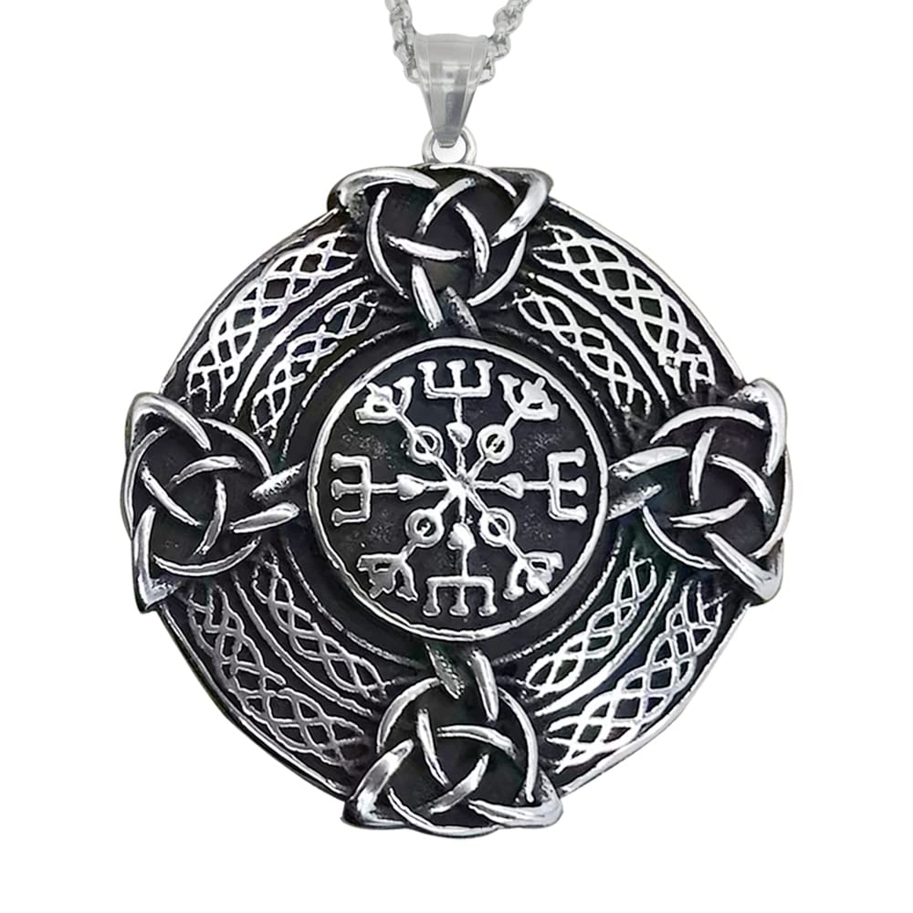 TURTLEDOVEViking Shield Necklace Vegvisir, Stainless Steel Pendant of Celtic Knot, Stainless Steel, No Gemstone