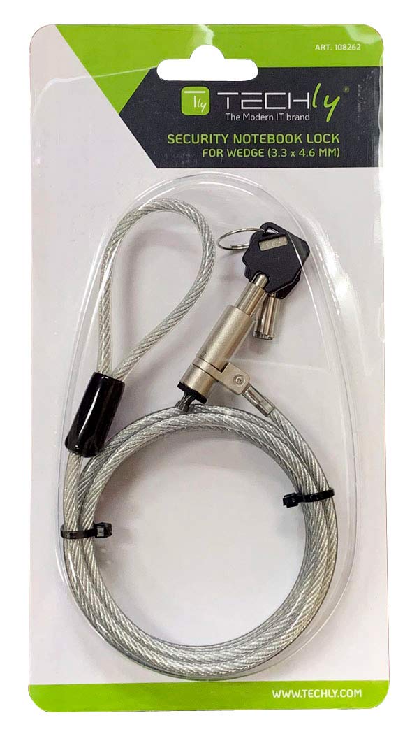 Techly 108262 Lucchetto con Sistema di Sicurezza Wedge-Lock per Notebook Cavo 1,8m Silver