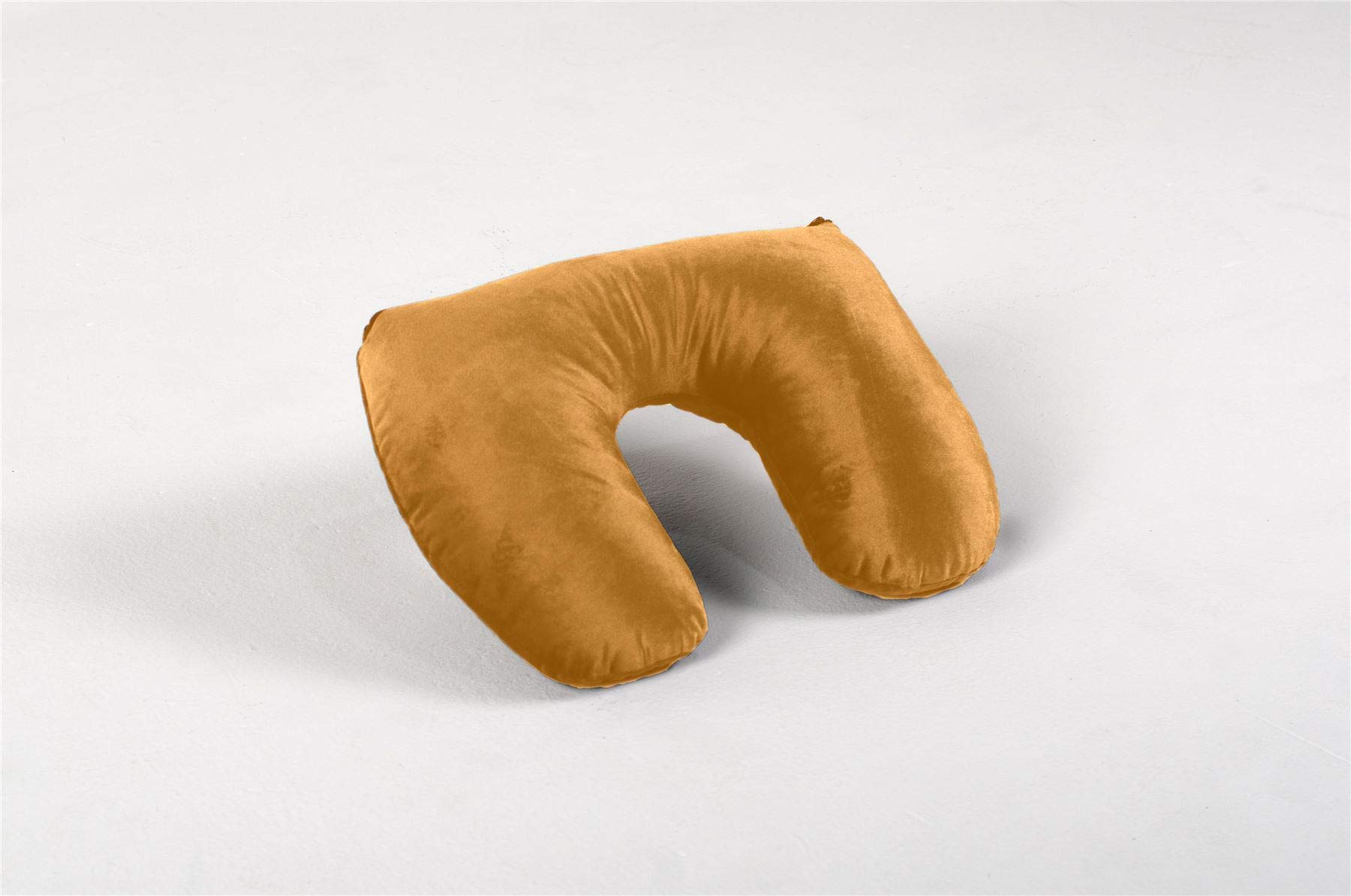 Travel Pillow U shape Neck Chin Comfortable Sleep Soft Velour Airplane Cushion - Ochre