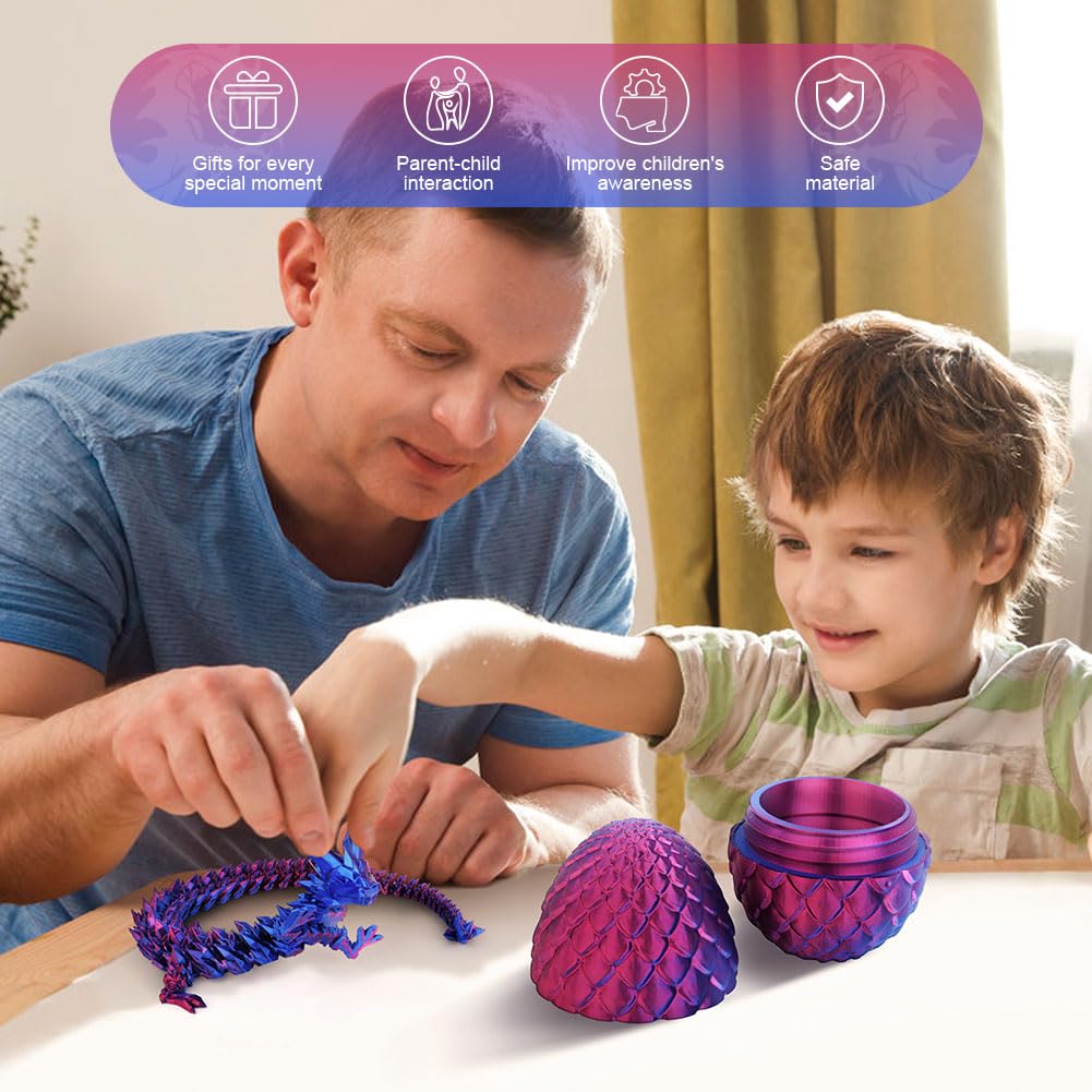 OSDUE Zabawka na biurko z nadrukiem 3D, smocze jajko, giętka i elastyczna, ze zdejmowaną tajemnicą, zabawka fidget, do polowania na jajka wielkanocne, dekoracja domu, biura dla dzieci, lazurowy fiolet