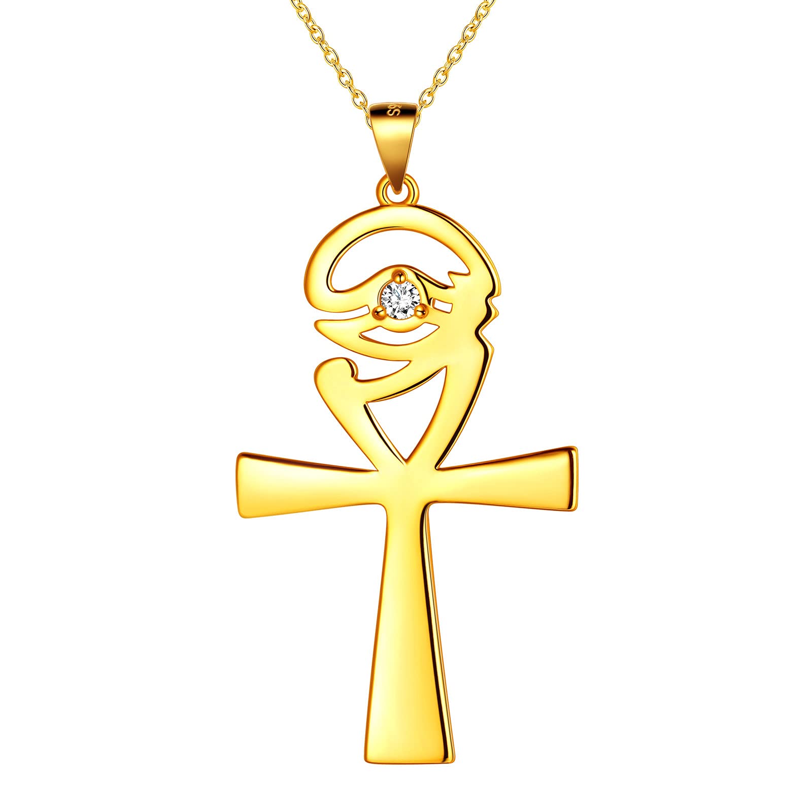 JewmonEgyptian Ankh Earrings Cubic Zirconia Iced Out Ankh Cross Earrings for Mens Women 925 Sterling Silver/Black Metal/18K Gold Plated Key of Life Dangle Drop Earrings Amulet Symbol Religious Jewelry