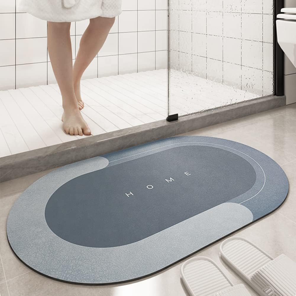 Zeeinx Super Absorbent Floor Mat,Napa Skin Absorbent Bathroom Mat,Non-Slip Quick-Drying Bath Mat,Dirt Resistant Bath Rugs Floor Mats for Bathroom,Shower,Sink,19.7"x31.5" Oval Blue