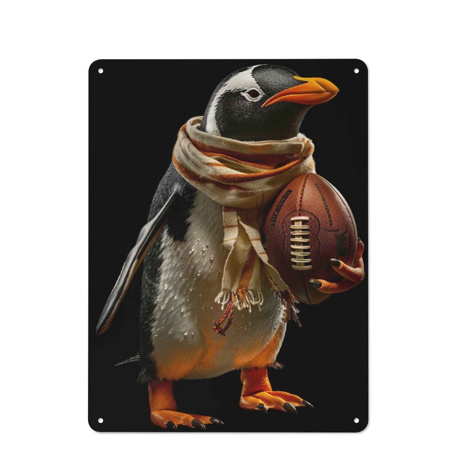 Penguin American Football Rustic Metal Plaque 40x30cm for Lounge Or Reading Corner, for Garage, Workshop And Man Cave Decoration