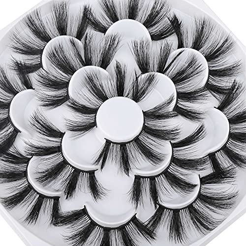 25mm False Eyelashes Faux Mink Lashes Pack 3D Dramatic Long Thick Volume Strip Eyelashes 7 Pairs Soft Lightweight Handmade Fake Eyelashes Pack by Pawotence