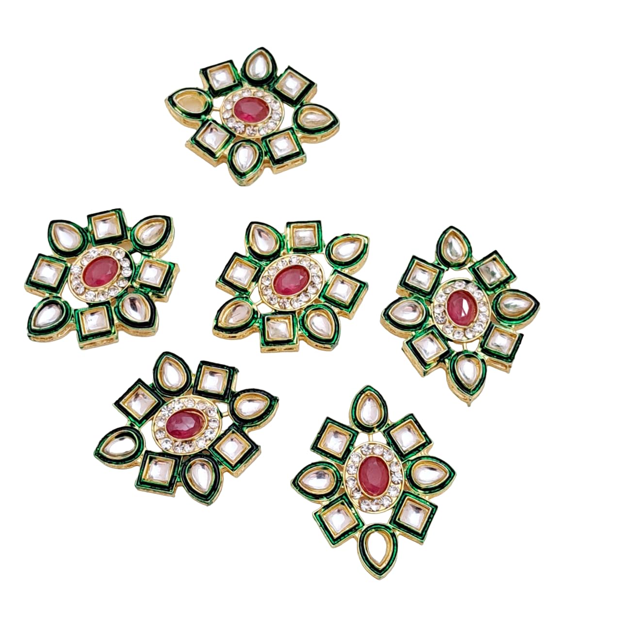 meryCraft Kundan Stone With Meenakari Components,Connector, Charms For Jewellery, Bracelet And Rakhi Making, Embroidery And Diy, Craft Work - (Size : 40X30Mm, Pack Of 6 Pieces, Multicolor)-image-33