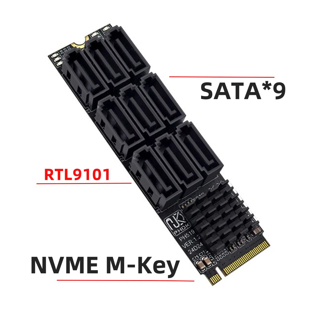 NVME M-Key PCI Express M.2 NGFF na 9-portowy SATA 3.0 6 Gbps adapter karta rozszerzenia dysku twardego 2280 do komputera NAS (9 portów)