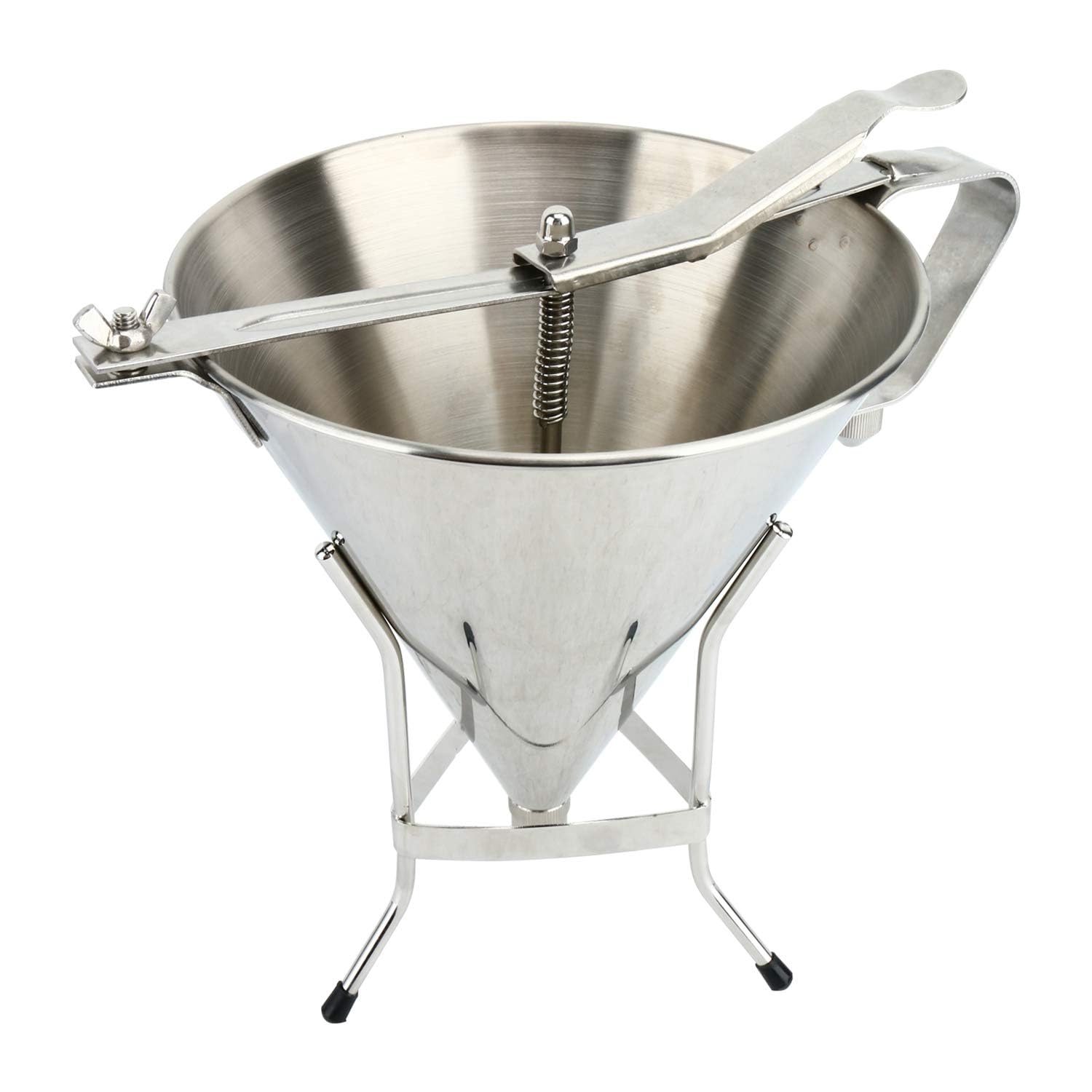 YaeMarine Imbuto per pasticceria in acciaio inox, imbuto per torte, strumento di decorazione per torte, con supporto e tre ugelli, strumento di qualità commerciale, diametro 19 cm e supporto alto 24