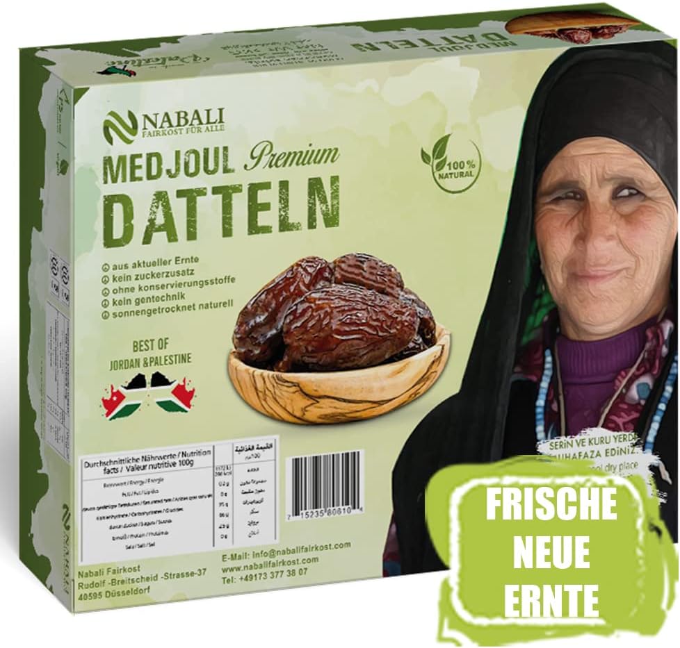 NABALI FAIRKOST Medjoul dátiles de Palestina - 100% natural aromático Tradicional Fresco & Oriental I sin conservantes I vegano I dátiles Medjoul jumbo (1 kg)