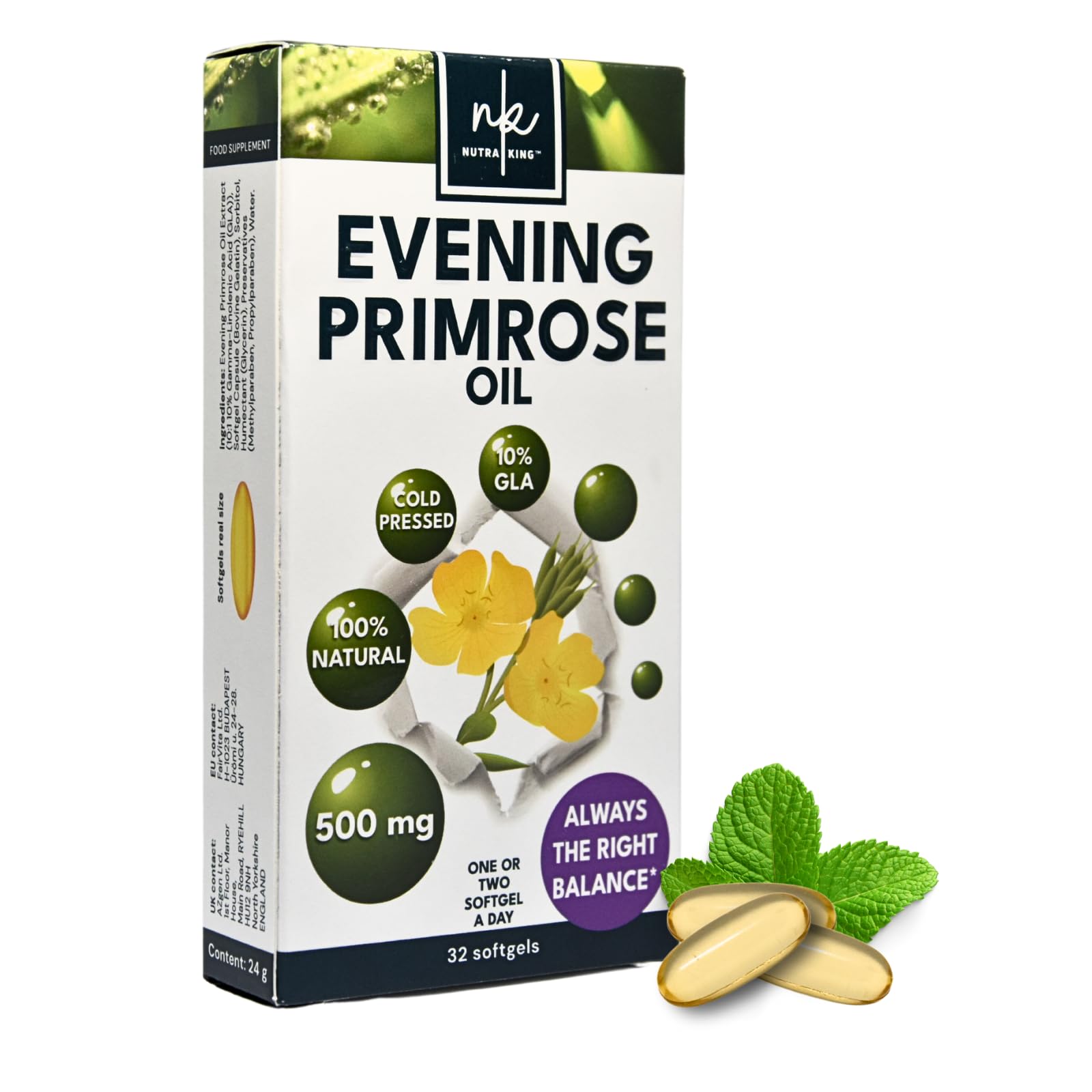 Evening Primrose Oil by NutraKing - Evening Primrose Oil 1000mg per Serving with 10% Gamma-Linolenic Acid & Omega 6 Essential Fatty Acid (32 Capsules)