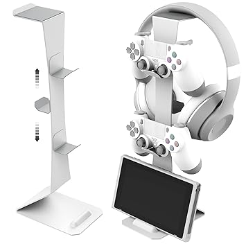 MiiKARE Controller Holder, Adjustable Controller Headphone Stand with Magnetic Hook, Aluminum Game Controller Headphone Holder for Xbox, Nintendo Switch, PS5, PS4, N64 and Gaming Accessories - White