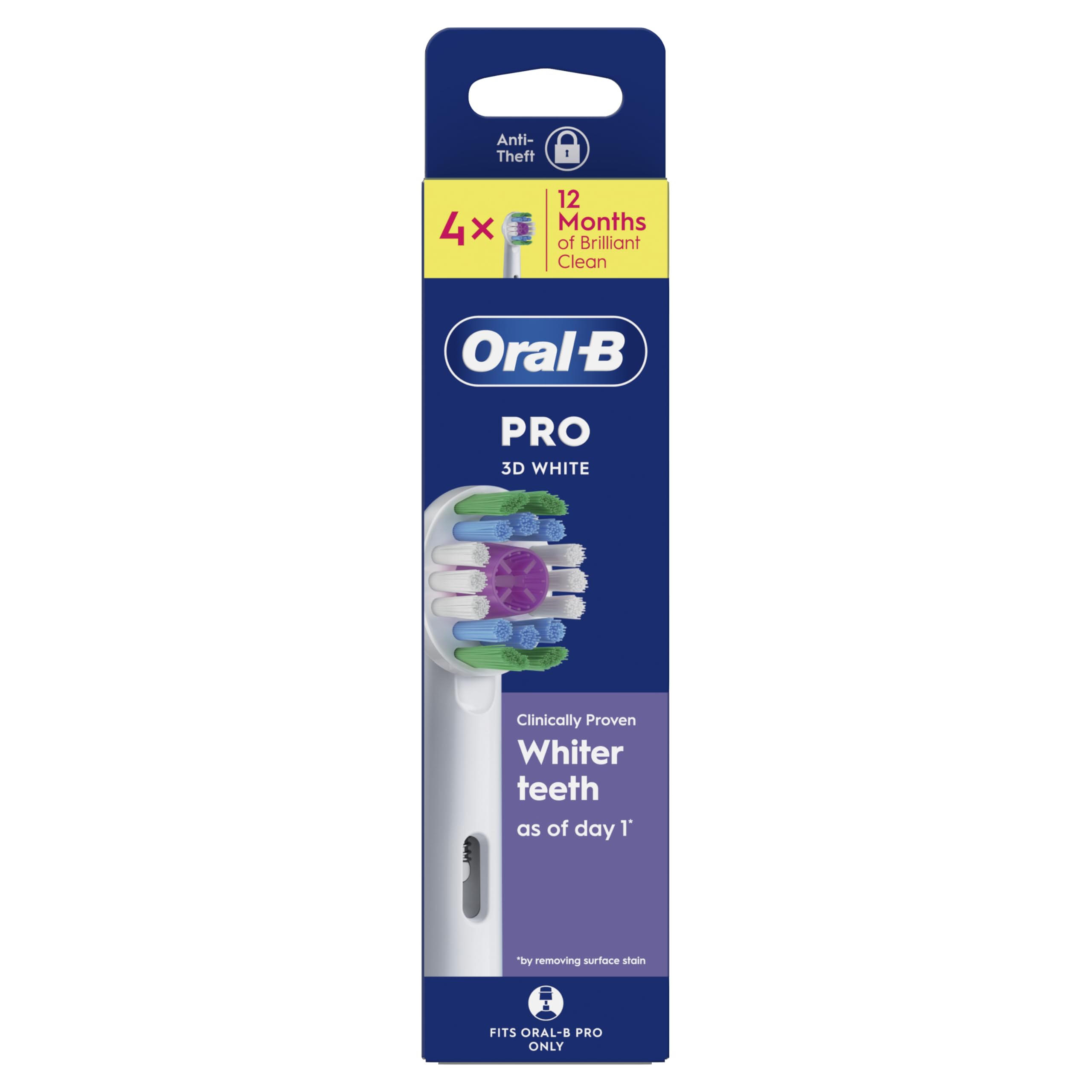 Oral-B Pro 3D White Electric Toothbrush Head, X-Shaped Bristles and Unique Polishing Cup for Teeth Whitening and to Remove Surface Stains, Pack of 4 Toothbrush Heads, White