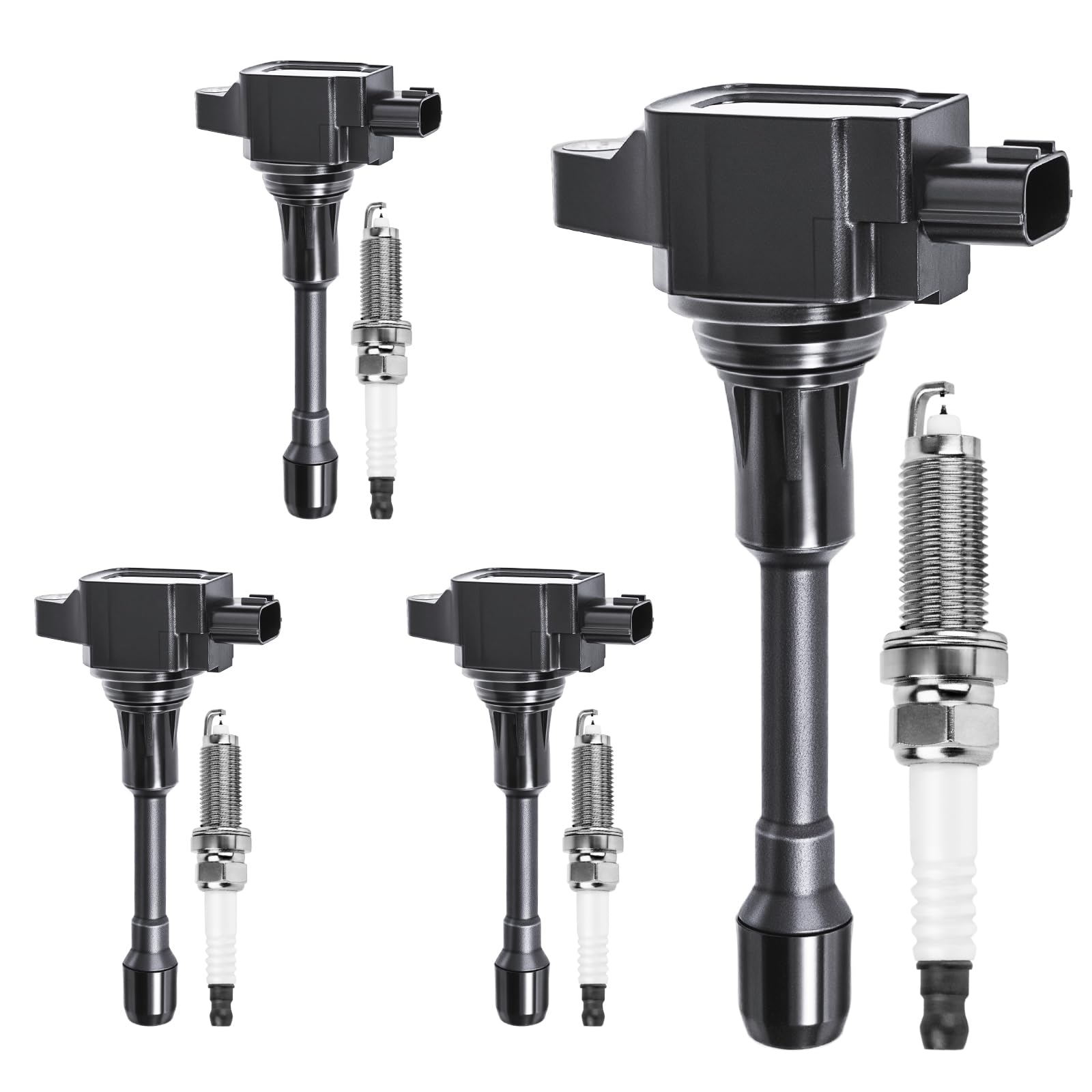 Motorevo Set of 4 Ignition Coil Pack and Spark Plugs for Nissan
