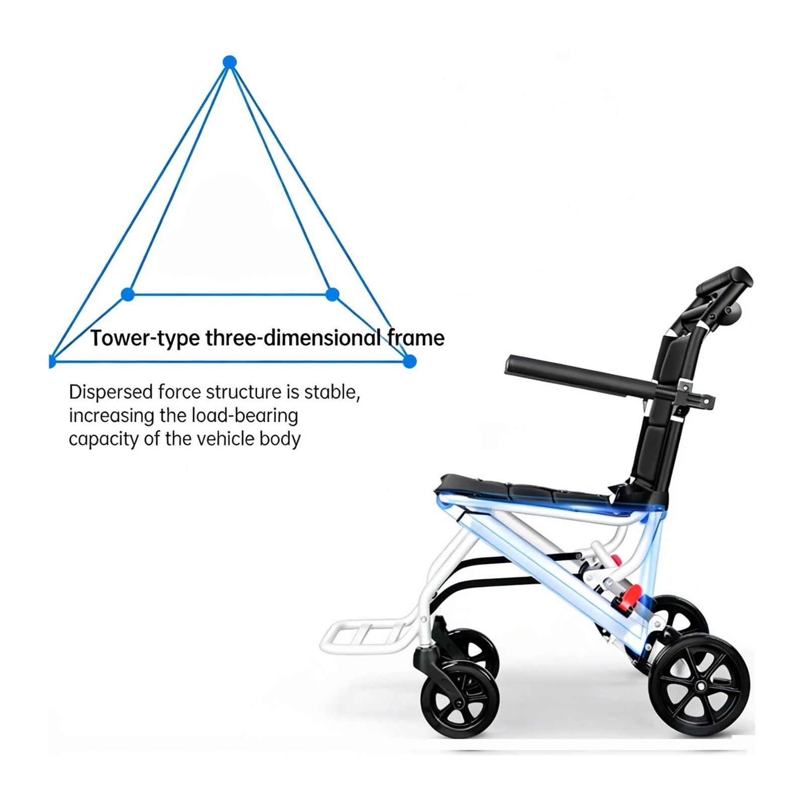 Silla de Ruedas Plegable Ligera para Ancianos - Ruedas Grandes de con Reposapiés Ajustable, Cinturón de Seguridad y Frenos - Ideal para Exteriores, Viajes y Cuidado Domiciliario