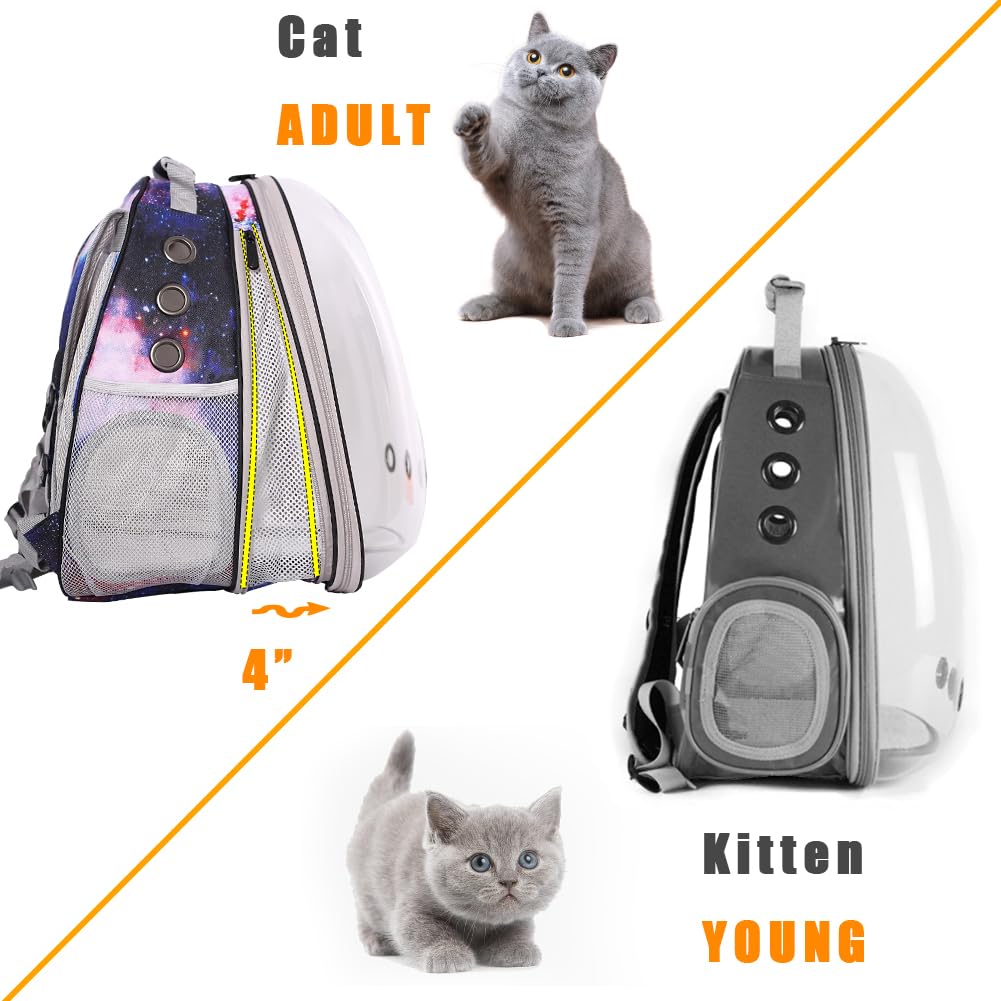 Galaxy Blue Cat Bubble Mochila, extensión frontal, cápsula espacial, astronauta, ventana transparente, para gatos grandes de hasta 20 libras, bolsa de transporte veterinaria, aprobada por aerolíneas