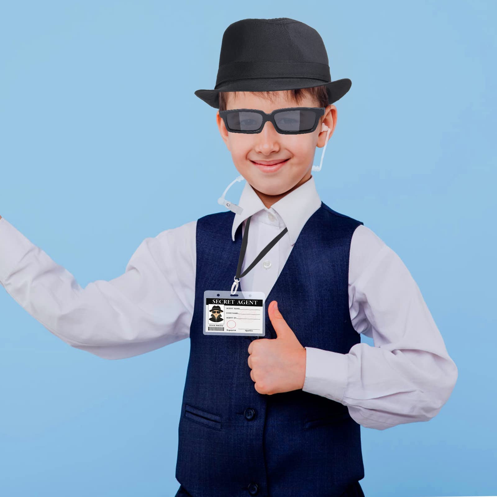 Disfraces de espía de detective para niños, accesorios con gafas de sol con sombrero espía 6