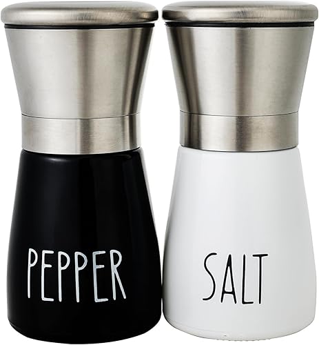 Juego de 2 molinillos de sal y pimienta, juego de molinillo de sal y pimienta original en blanco y negro, molinillo de sal y pimienta ajustable,