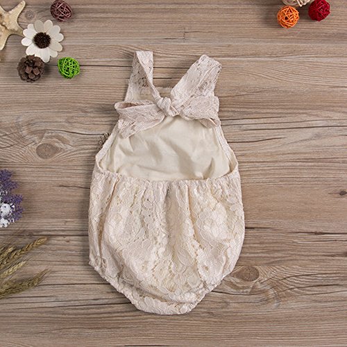 Fiomva Newborn Infant Baby Girl Clothes Lace Halter Backless Jumpsuit Romper Bodysuit Sunsuit Outfits Set Beige #TOP4