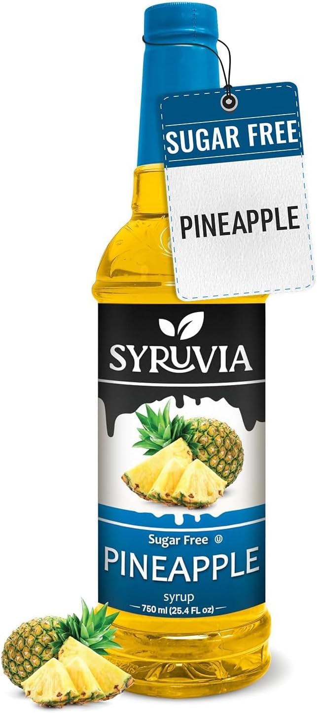 Syruvia Sugar-Free Pineapple Syrup, Flavored Syrup for Drinks, Cocktails, Lemonades, Iced Teas, and Desserts – 25.4 fl oz