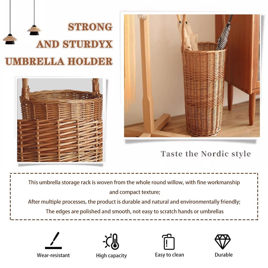 Paragüero Cubo De Almacenamiento De Paraguas De Estilo Japonés, Soporte para Paraguas De Tejido De Mimbre, Cesto para La Ropa Sucia con Asa, para Puerta, Porche