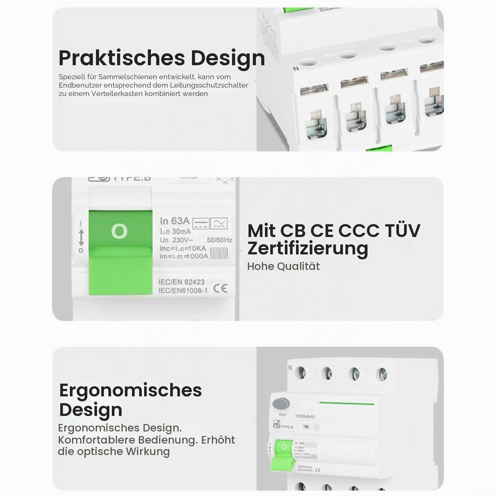 FI-Schutzschalter Typ B Für PV & E-Auto Ladestationen - 2P 63A/30mA 230V, 10KA - Flammhemmender Kunststoff Für Niederspannungsverteilung(25A)