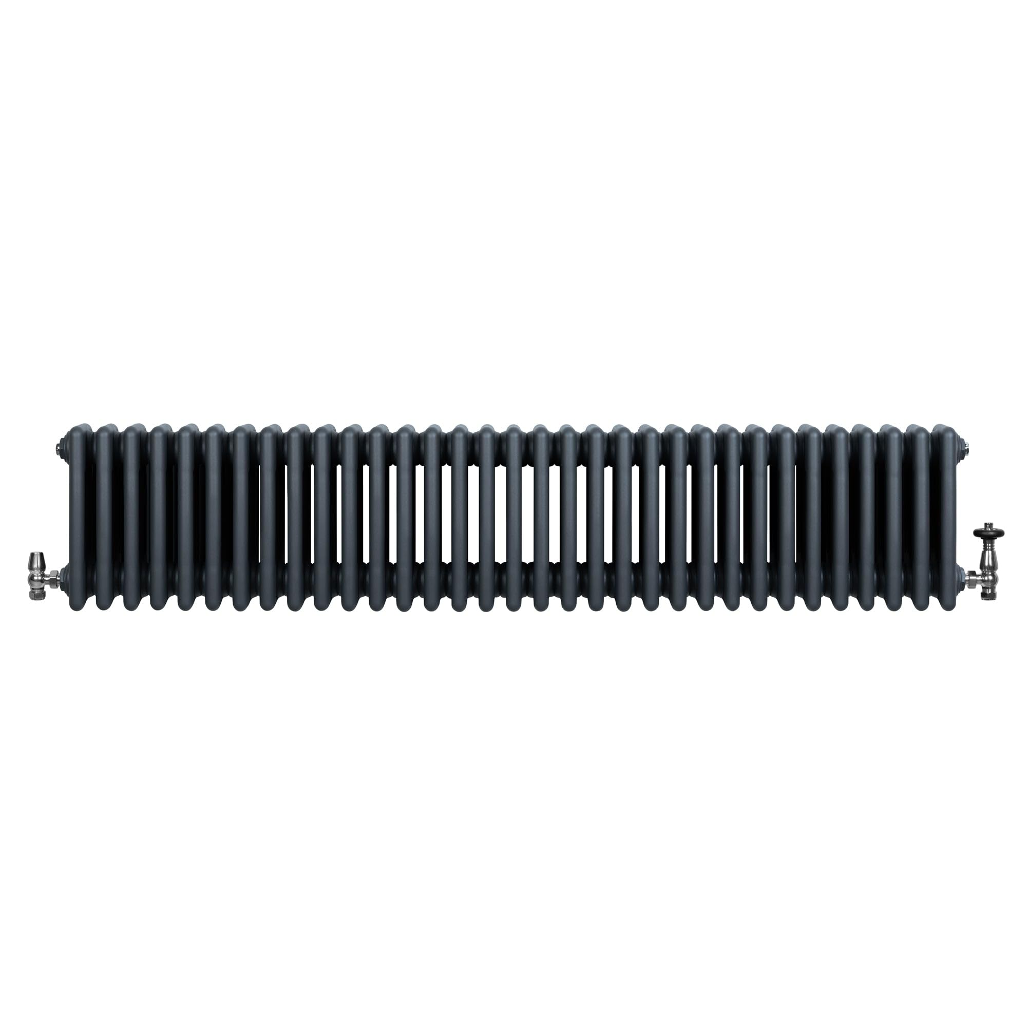 Röhrenheizkörper 4 Säulen mit TRV Chromventilen 300 x 1505mm Anthrazitgrau