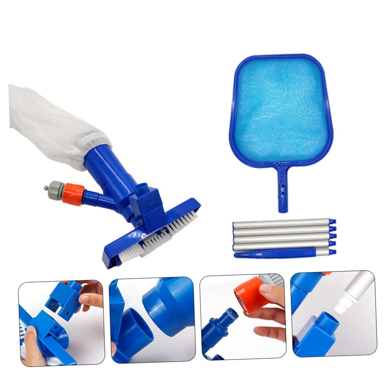 Herramienta de Limpieza de Piscinas Aspiradora Piscina Kit Limpia | 1 Juego, Cabezal de Succión con Varilla, Plástico y Aluminio, Azul, para Piscina y Estanque
