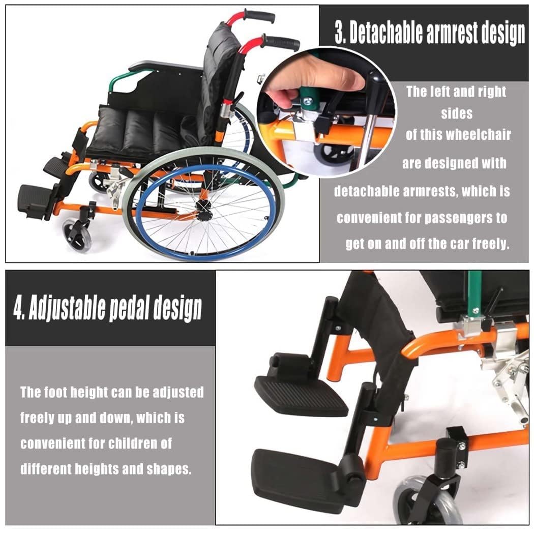 Silla de ruedas deportiva ligera de 22 pulgadas, marco plegable de acero con reposabrazos extraíbles, silla de ruedas manual para uso diario y actividades de los niños