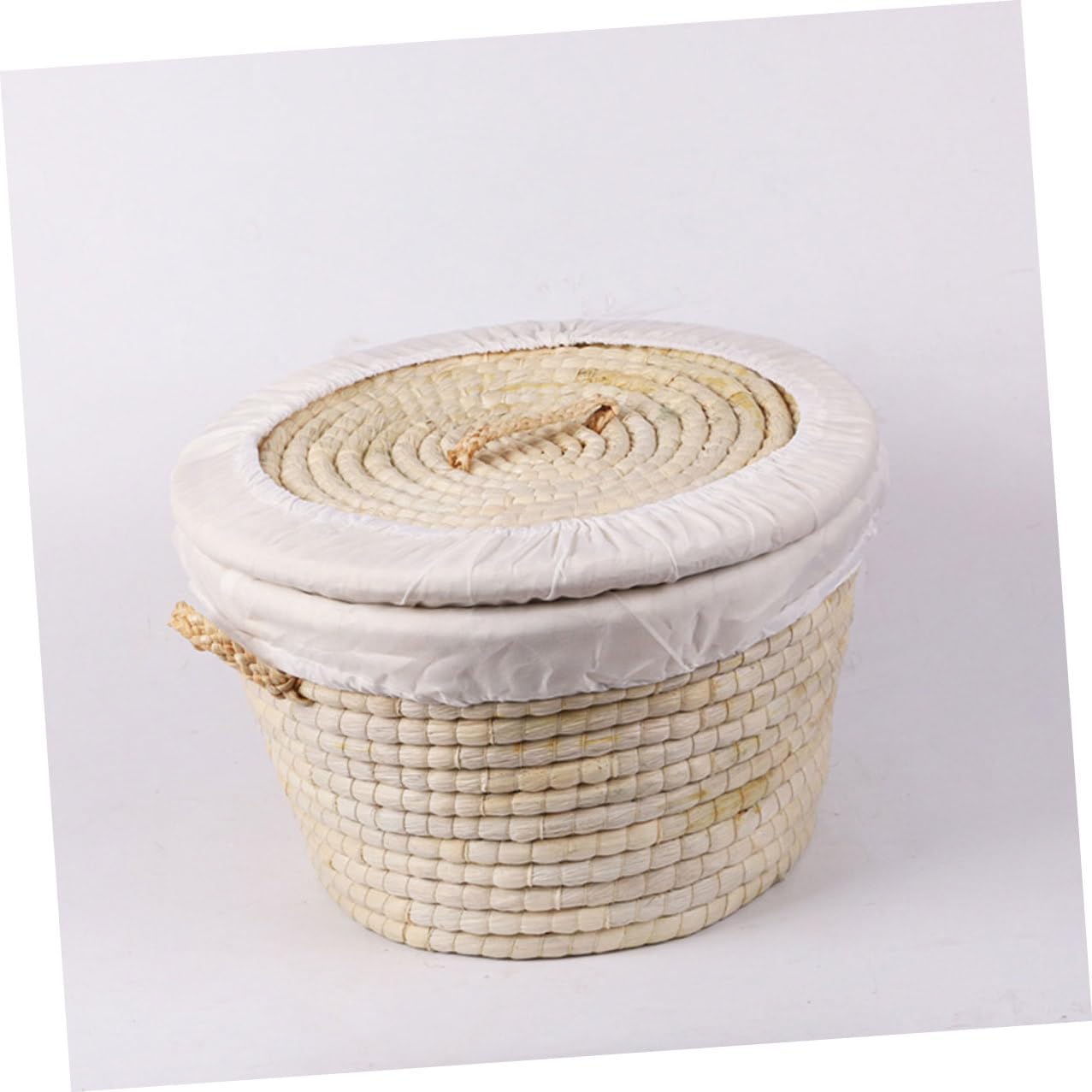 SMASOLO Woven Corn Husk Bread Basket with Lid, 30cm round Straw Knit Kitchen Storage Basket for 8-10 Buns and Eggs, Insulated Food Organizer for Home and Dining