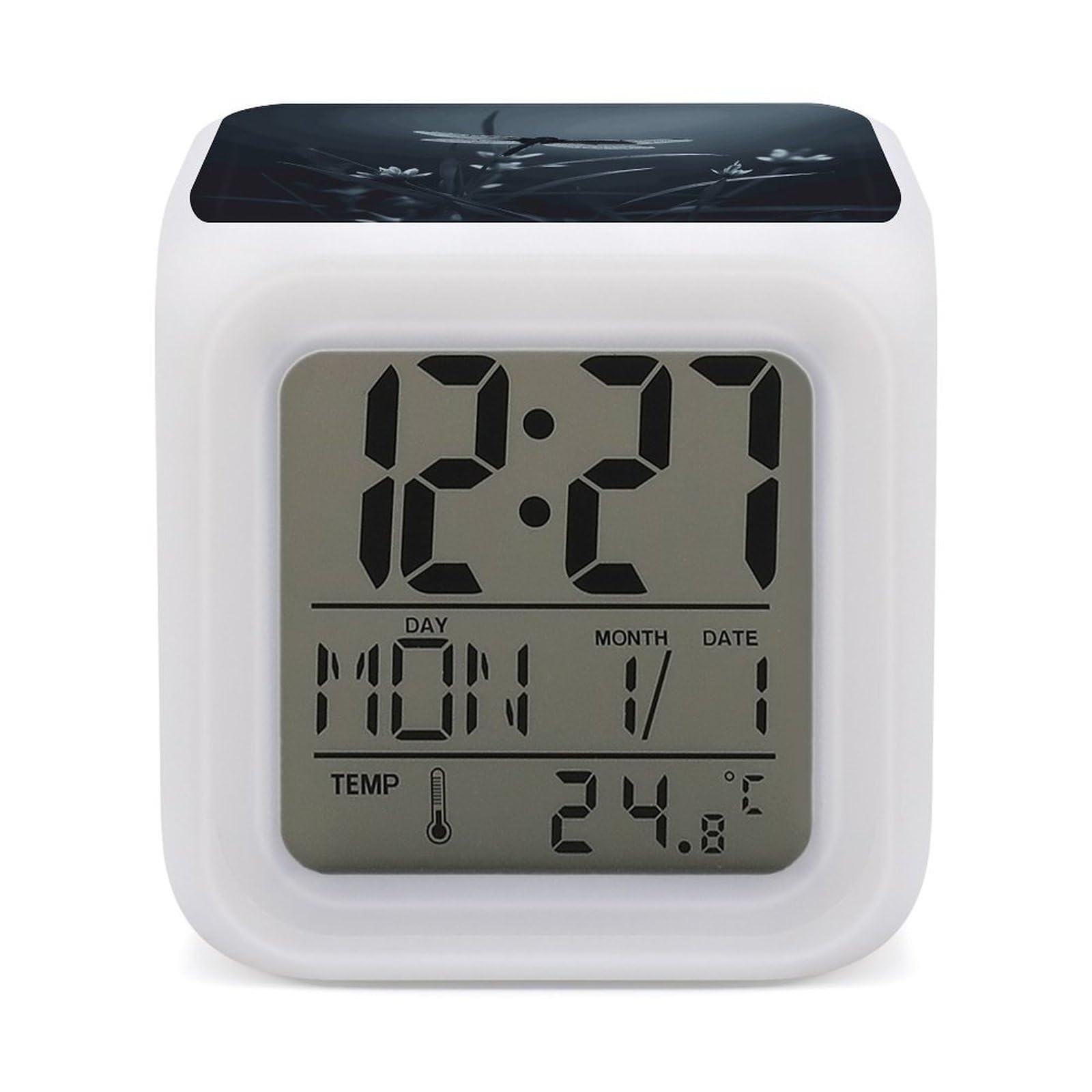 JTREHY Dragonfly Silhouette Alarm Clock Seven Color Night Light Digital Clock Precision Reliable Alarms Clocks for Bedroom Heavy Sleepers Adults Gift for Men and Women
