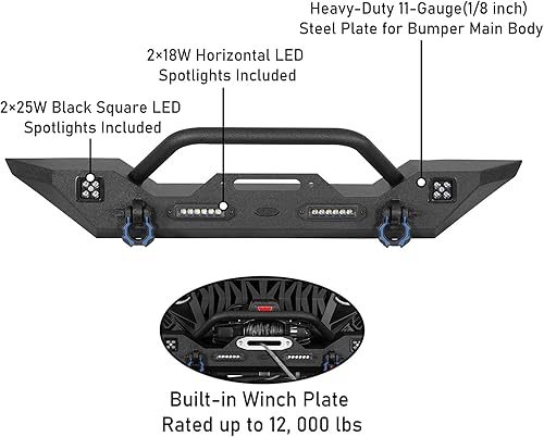 Miniatura 6 de u-Box Wrangler JK - Juego de parachoques delantero y trasero con placa de cabrestante y receptor de enganche y luces LED para Jeep Wrangler JK