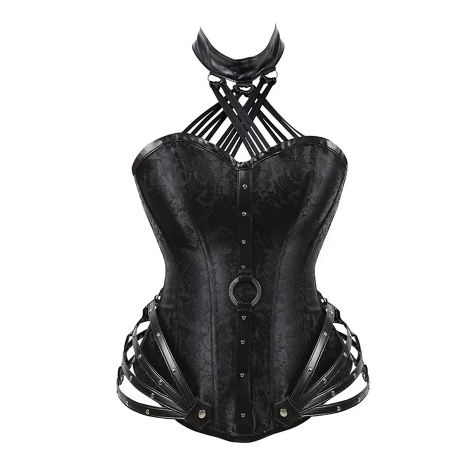 Women's Corsets Steampunk Leather Corset with Halter Collar and Steel Bars for Women, Large Size Slimming (Black,S)