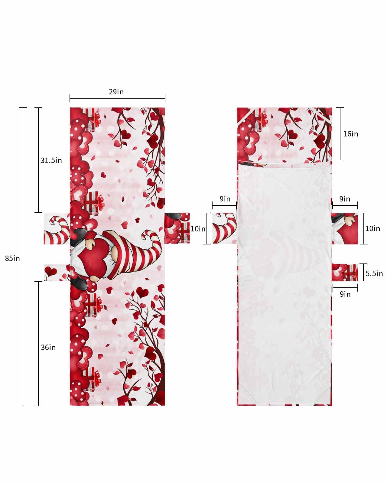 Red Love Heart Gnomes Valentines Beach Lounge Chair Towel Cover, Soft Chaise Lounge Towel with Side Pockets Patio Pool Chairs Cover for Beach/Pool Sunbathing 29x85 Pink Ombre