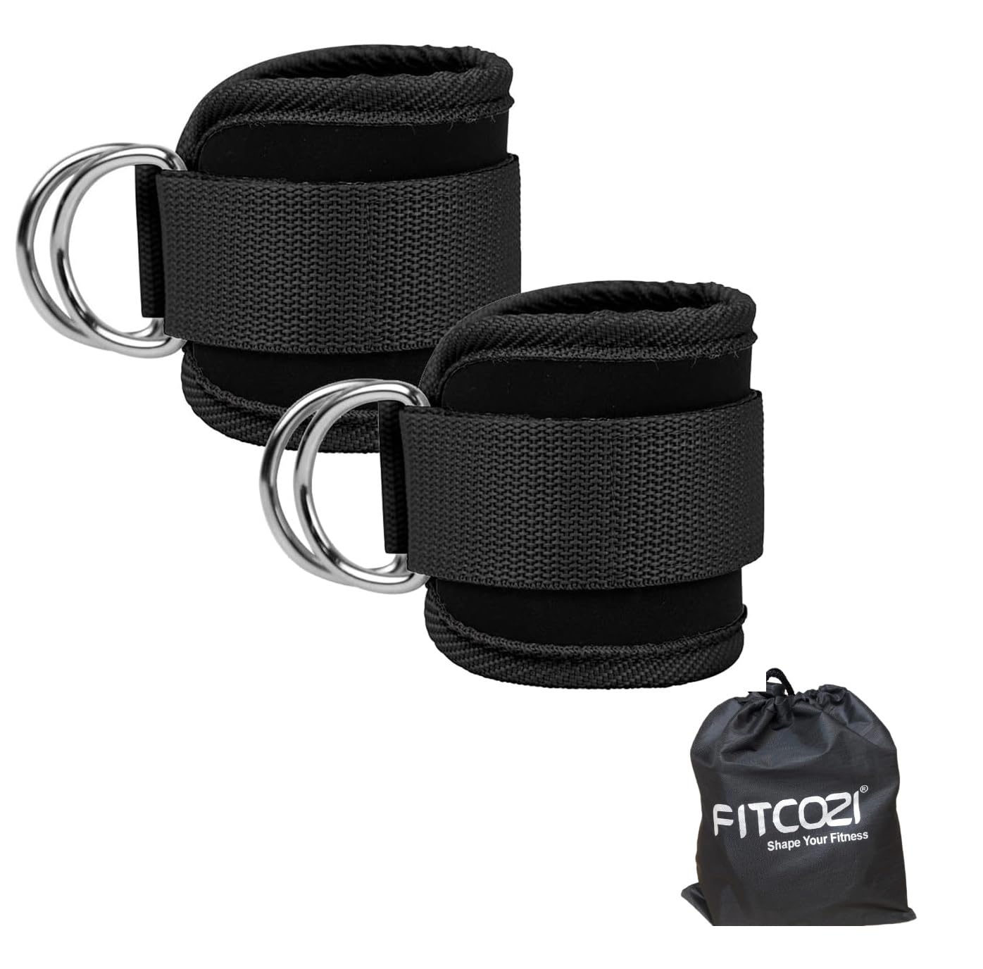 Fitcozi Ankle Straps Ankle Resistance Bands Wrist Cuffs Padded Straps Adjustable Fitness Glute Kickback D-Ring for Cable Machine Gym Foot Leg Training Brace Support 1 Pair