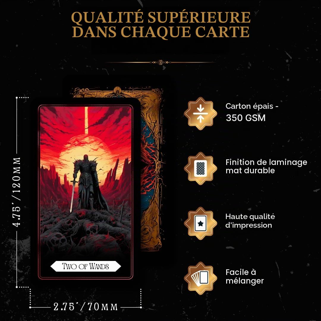 Earth Moon Magick - Tarot du Royaume des Ombres – 78 + 2 Cartes supplémentaires, Guide avec Mots-clés, Jeu de Cartes de Tarot Oracle, idéal pour Le Travail des Ombres, Parfait pour Les débutants et