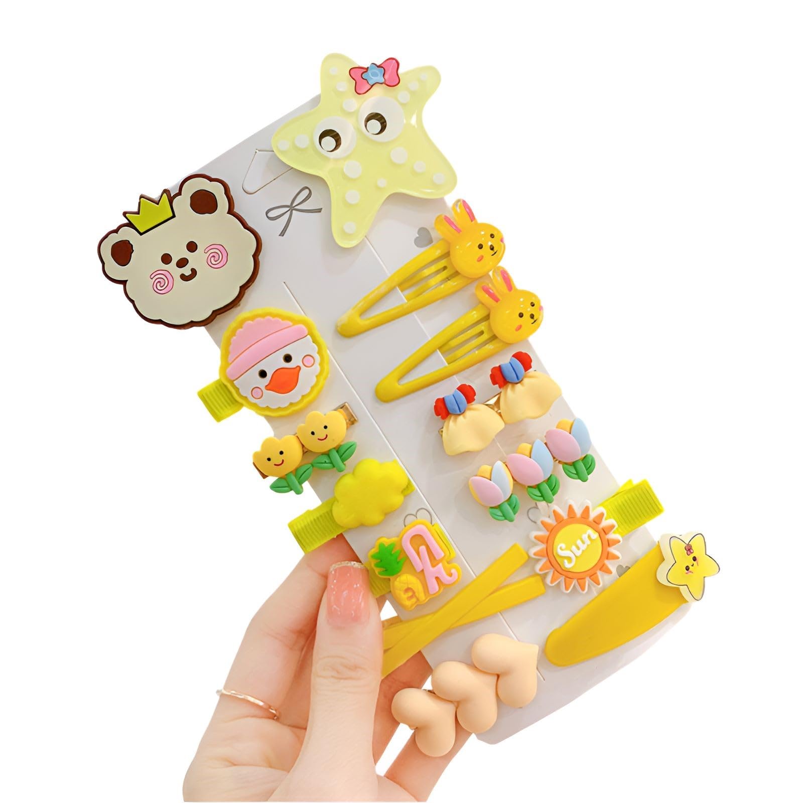 SYGA 14-Piece Baby Hair Clip Set for Girls – Cute Cartoon & Floral Patterns Hair Pin, Hair Types Cute Bear, Star, Sun, Bunny, Flowers - Yellow-image-42