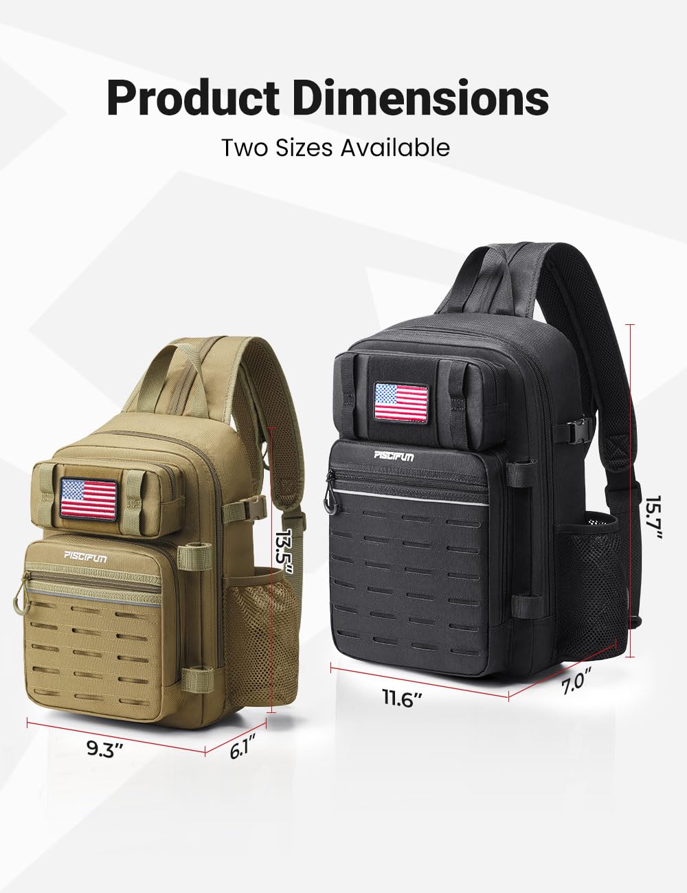 Piscifun Angeltasche mit Ruten- und Geräthalter, leichte Sling-Aufbewahrungstasche, Outdoor-Schulterrucksack für Angeln, Wandern, Jagen, Khaki